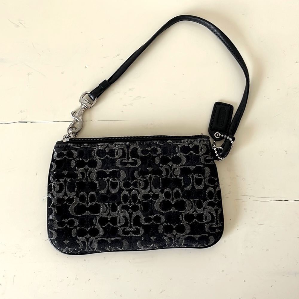 COACH black/silver decal wristlet